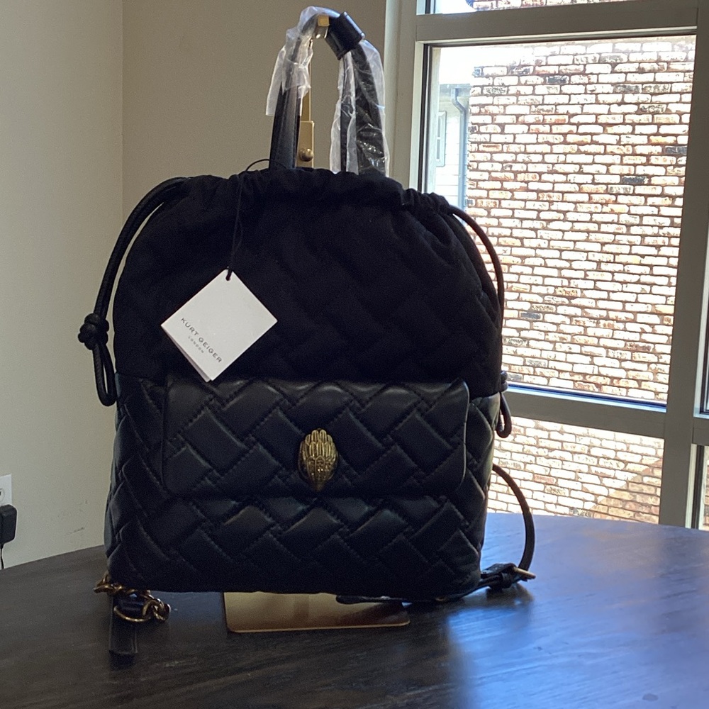 Kurt Geiger Black Quilted Leather Backpack NWT - Picture 1 of 16
